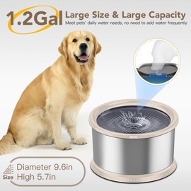 Twinsing 4.5L/1.2Gal Dog Water Bowl, No Spill Stainless Steel Slow Water Bowl for Medium Large Dogs, Large Capacity Splash Proof Dog Slow Water Feeder with Anti-Slip Mat for Mess Drinkers, Beige