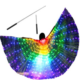 LED Isis Wings Belly Dance Wings Colorful LED Butterfly Wings with 2 Light Mode & Telescopic Sticks Glowing Light Up Costume Performance Clothing for Carnival Stage Cosplay (Colorful light, Adult)