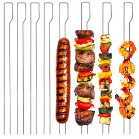 com-four® 8 x Barbecue Skewers with Handle - BBQ Double Skewer 30 cm Made of 430 Stainless Steel - Kebab Skewers with Double Tines for Fixing Meat, Fish, Vegetables (08 Pieces - Stainless Steel