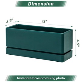 D'vine Dev 12 Inch Window Box Planter, Rectangle Plastic Herb Planter with Drainage Holes and Saucer, Indoor Succulent Cactus Vegetable Pot for Windowsill, Garden Balcony, Green, Set of 2, 76-X-C-2