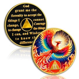 Phoenix of Light 9 Year Sobriety Coin, Rebirth in Fire AA Coin - Addiction Recovery Nine Year Sober Medal with Token Capsule, Alcoholics Anonymous Sobriety Gifts for Men and Women