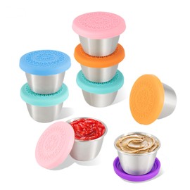 WXMI-AN Salad Dressing Container To Go 6 X2.4oz Lunch Box Sauce Containers Reusable 18/8 stainless steel Picnic takeaway leak-proof sauce container Easy to Open Leakproof Dipping Sauce Cups