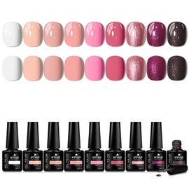MTSSII 12Pcs Gel Nail Polish Kit 9 Colors Nude Pink Gel Polish Set Skin Tones Neutral Glitter Purple Black Soak Off Gel Nail Kit Manicure DIY Nail Art Salon Home Gift 7ml
