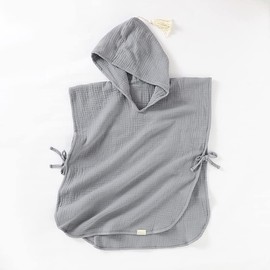 Blumie Kids 100% Organic Cotton Hooded Bath and Beach Towel Poncho for Toddler Girls and Boys 2-5 yrs (Cloud Grey)