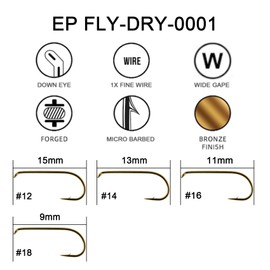 Eupheng Fly Hooks Assortment of Best Sizes Dry Wet Nymph Shrimp&Pupa, Streamer, Caddis, Jig, Scud Flies Great Value Package Micro Barbed Bronze Forged Fishing Hooks (EP FLY-DRY-0001)