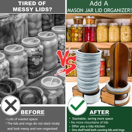 Mason Jar Lid Organizer, Mason Jar Lid Storage, Wood Canning Lid Rack Holder for Storing Mason Jar Lids and Rings, Mason Jar Accessory for Space Saving Kitchen Organization - Fit for Regular Mouth
