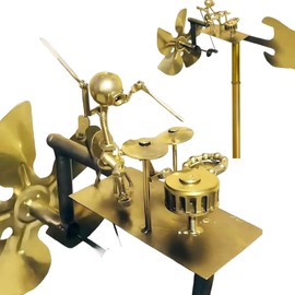 Metal Drummer Windmill, Drummer Wind Chime Sculpture, Handmade Metal Percussionist Music Windmill Statue for Garden, Patio and Outdoor Use
