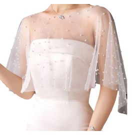 Women's Chiffon Scarf Stole Cape Cape 60 cm Pearls Wedding Capes Scarf Wrap Wedding Scarf Bridal Shoulder Cover Scarf Tulle Scarf for Party Formal Cover Up, 1#