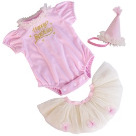 Aori Reborn Doll Clothes for 17-20 Inch Dolls 3PCS Newborn Baby Girl Outfit Set (Pink Bodysuit + White Tutu Skirt + Birthday Hat) | Pink Clothes for Reborn Baby & Lifelike Baby Dolls