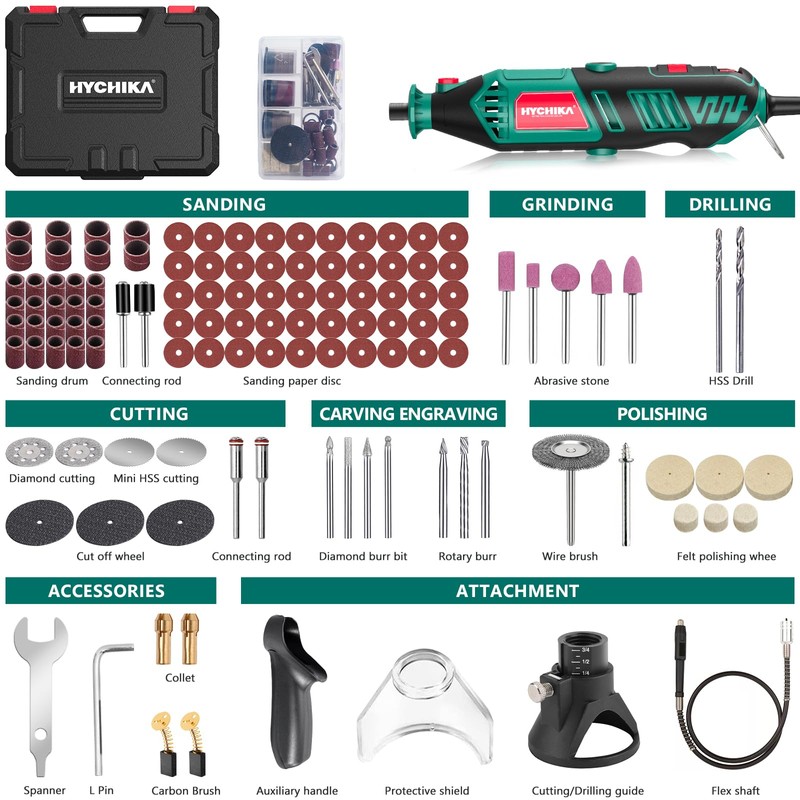 HYCHIKA 180W Rotary Tool, Variable Speed Rotary Tool Kit with