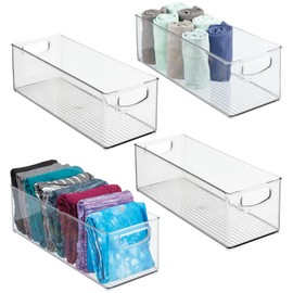 InterDesign iDesign Plastic Stackable Pantry Bin - Storage Bin with Handles for Cabinets or Fridge - Set of 4 - Clear