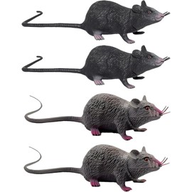 4 Pcs Toy Rat Fake Rat Set, Halloween Prank Props with Realistic Design, Themed Party Decorations, Grey and Black Collection Measuring 22cm