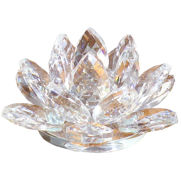 Lotus Flower Crystal Glass Figurine Interior Lotus Feng Shui Good Luck Mini Size (Clear)