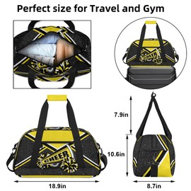 Gym Bag for Cheerleaders, Cheer Duffle Bag for Women, Carry on Weekender Bags, Travel Bag Cheerleading Duffel Bag (Gold)