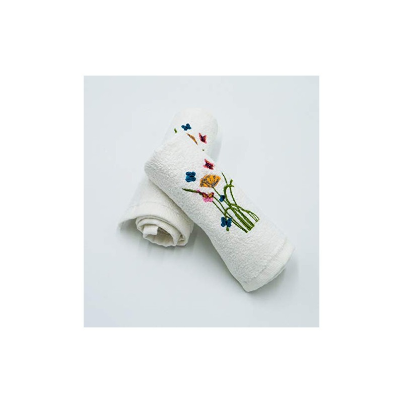 Pack of 2 Floral & Butterfly Embroidered Towels Flannels