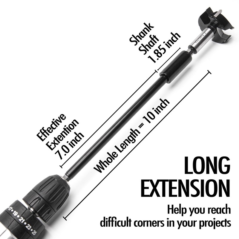 10 Inch Forstner Bit Extension for 3/8" Hexagonal Shank, Hole