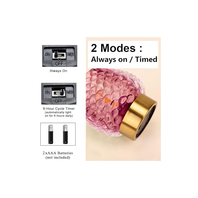 Ecleng 2 Pack Small Battery Operated Lamp with Timer,Cordless Glass