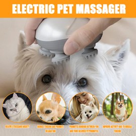 Elektrisches Kopfmassagegerät,Tragbares Katzenmassagegerät mit 4 Knetköpfen, IPX7 Wasserdicht Haustier Massagegerät,Silikon Kopfhaut Massagebürste, Electric Scalp Massager für Katzen, Hunde