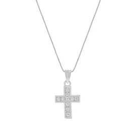Lab Grown Diamond Cross Necklace | Dainty 1/20 CT. TW. Real White Gold Plated 925 Sterling Silver Cross Diamond Pendant Necklace | Ideal Gift for Girls