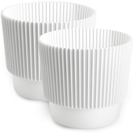 PECZEKO Matte Flower Pot, Plastic Planter, Decorative Pot for Large and Small Plants, Set of 2 Flower Pot, Herb Pot (2 Pack) White, Diameter 15 cm