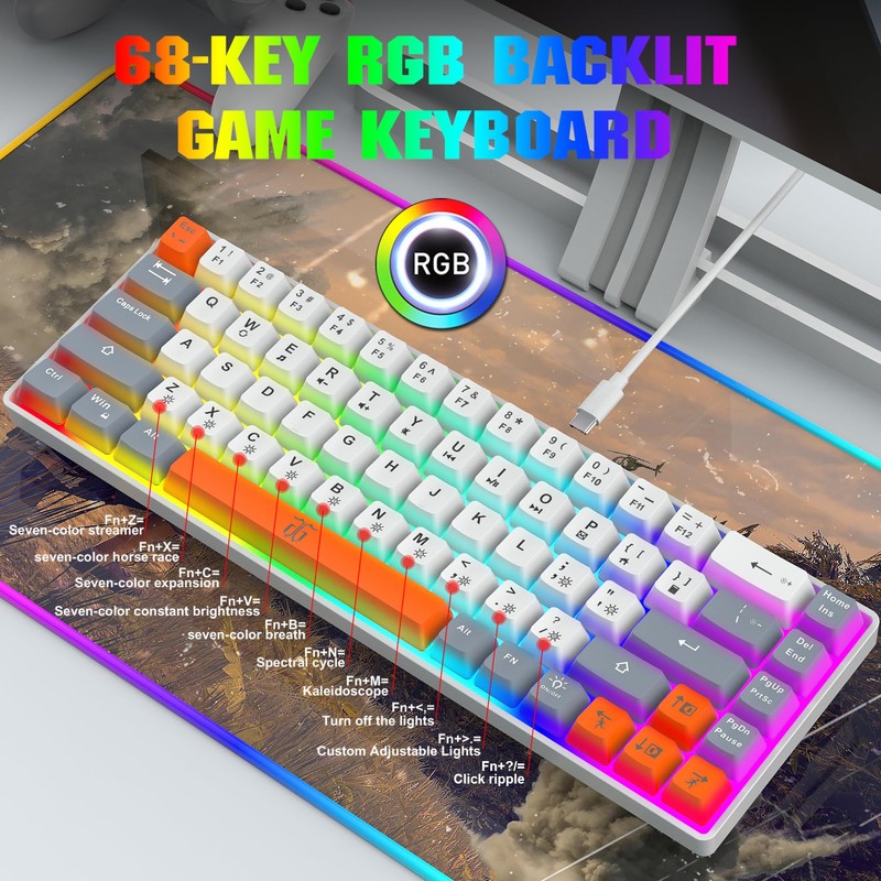 Snpurdiri 60% Percent Gaming Keyboard, Ergonomic Compact RGB Backlit Small