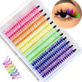 Fairy Colored Lash Clusters, Eyelash Extension Kit, DIY 6 Colors Individual Lashes, Colored Lashes Extensions Kit for Beginners, 14/16mm D Curl Extensions Red, Yellow, Purple（240pcs）