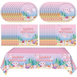 41Pcs Axolotl Birthday Party Decorations Pink Cartoon Axolotl Party Tableware Set Disposable Plates,Napkin,Tablecloth Reptile Animals Party Decor丨Boys Girls Birthday Baby Shower Party Supplies,Serv 20