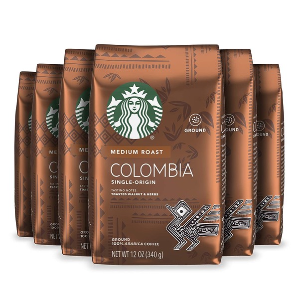 Starbucks Medium Roast Ground Coffee — Colombia — 100% Arabica — 6 bags (12 oz. each)