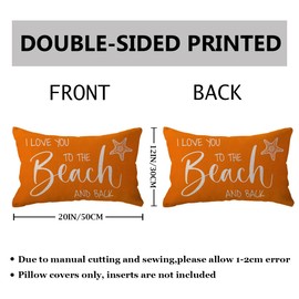 Beach Decorative Lumbar Pillowcase I Love You to The Beach and Back Throw Pillow Cover Summer Holiday Cushion Case 12×20 Inches for Sofa/Couch/Patio (Orange)