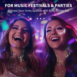 Glow in The Dark Body Face Glitter Gel for Women, 12 Colors Glitter Gel Makeup Chunky Fine Glitter, UV Black Light Accessories for Body/Face/Hair/Eyeshadow, Carnival Party(Not Loose Glitter)