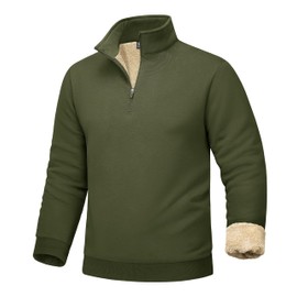 MAGCOMSEN Mens Sherpa Pullover Quarter Zip Fleece Lined Sweatshirt Winter Long Sleeve Cotton Golf 1/4 Zip Pullover Tops Army Green 2XL