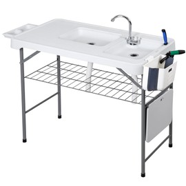 Saicool Fish Cleaning Table, Portable Folding Fish Cleaning Station with Sink Grid Rack and Fish Cleaning Kit for Camping Table