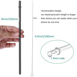 Dakoufish 9 Inch Clear Reusable Plastic Replacement Drinking Straws for Short Mini Mason Jar,Tumblers, Set of 12 Pcs Straws with Cleaning Brush (9inch,Black)