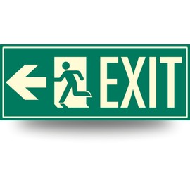 Low Proximity Photoluminescent Exit Sign Running Man (Left Arrow) 15" x 6". Aluminum Code Approved ASTM E2072