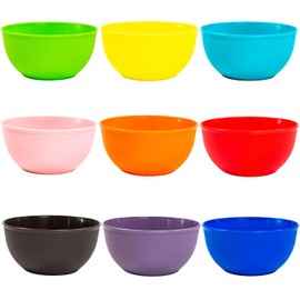 Youngever 9 Pack 300ml Small Plastic Bowls, Re-usable Kids Plastic Bowls, Toddler Bowls Set of 9 in 9 Assorted Colors (Rainbow)