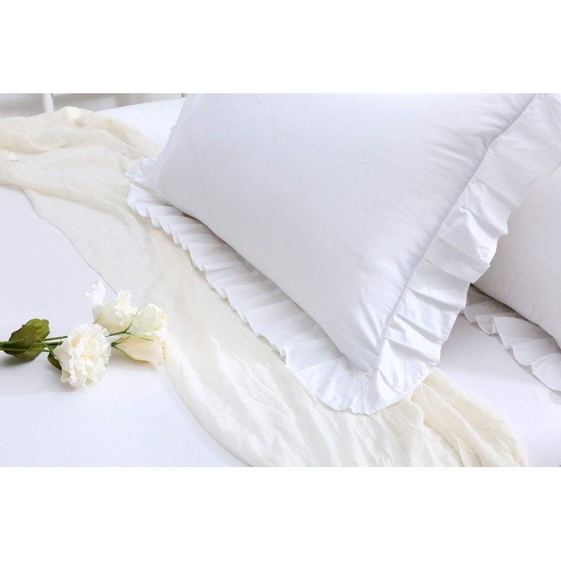 Ruffles Pillow Cases Shams Covers White Queen Size 2 Pack