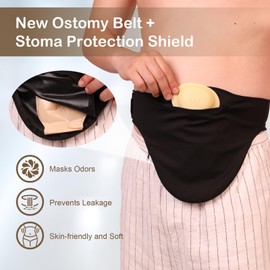 WansMed New Ostomy Belt with Stoma Guard and 50 Pairs of Stickers | Ostomy Bag Covers for Men and Women | Black(L)