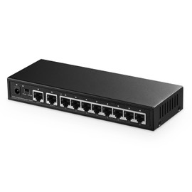 Binardat 10 Port Gigabit Ethernet Switch, 8 Ports 100/1000Mbps, 2 Gigabit Uplink, Support Vlan, Metal Case Unmanaged Plug and Play