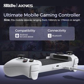 AKNES 8BitDo Ultimate Bluetooth Mobile Gaming Controller for Android, Hall Effect Joysticks and Hall Triggers, Wireless Mobile Phone Game Controller, Handheld Gamepad - White