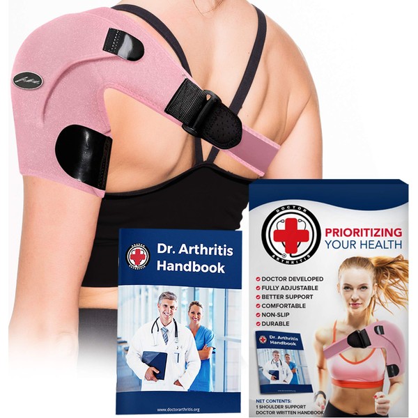 Doctor Developed Shoulder Support/Shoulder Strap/Shoulder Brace [Single] & Doctor Written Handbook - Relief for Shoulder Injuries, for both left & right (Pink)