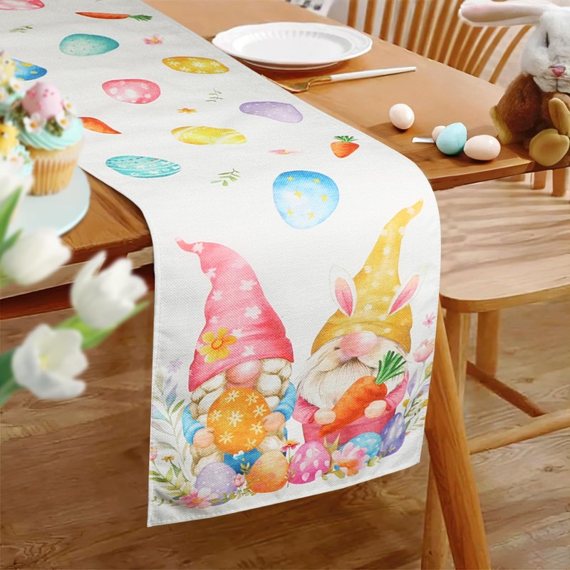 BOOMTOP Happy Easter Table Runner Easter Egg Gnome Easter Table