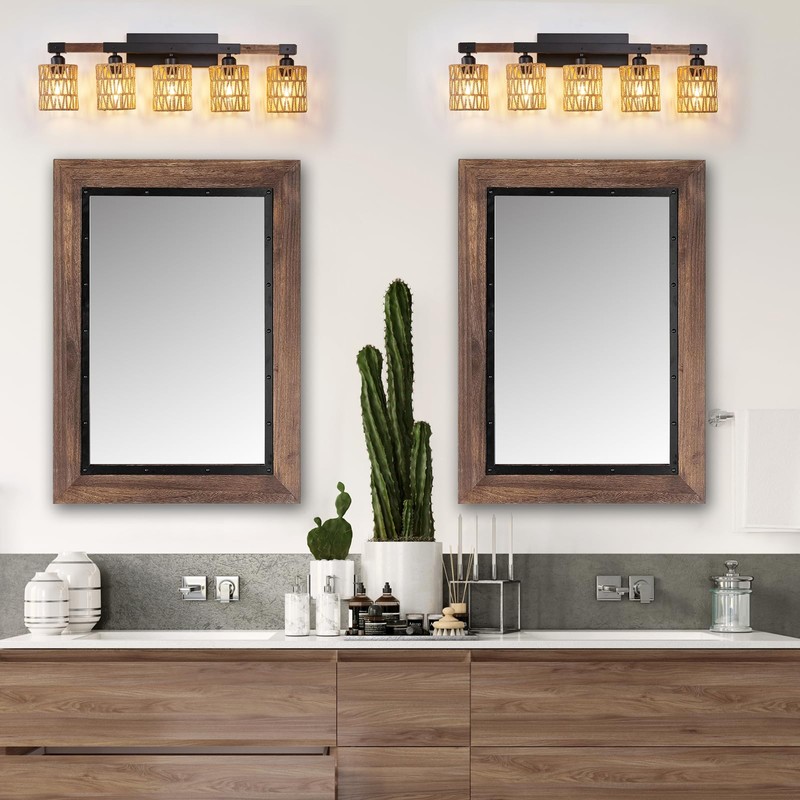 Bathroom Light Fixtures Vanity Lights Over Mirror, Rustic Farmhouse Rattan