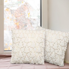 LAMEK Pack of 2 Christmas Tree Cushion Covers 45 x 45 cm Christmas Tree Cushion Cover Christmas Cushion without Saying Christmas Tree Decorative Sofa Cushion Christmas Decoration for Bedroom Living