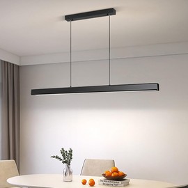 JAYMP Minimalist Linear Pendant Light Dimmable LED Modern Chandelier Dining Room Island Light Restaurant Cafe Bar Office Hanging Lamp Black 45"