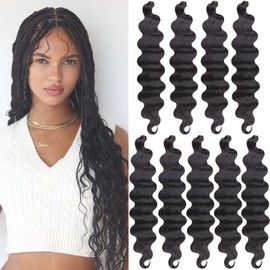 Unionbeauty 24 Inch 9 Pack Body Wave Braiding Hair Black Pre-Feathered Braiding Hair French Curl Crochet Braids Deep Wave Crochet Hair for Boho Box Braids Synthetic Hair Extension Crochet Braids (1B#)