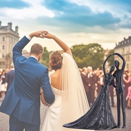 oliruim Iron Wedding Couple Figurines, Romantic Metal Sculpture for Anniversary, Wedding, Engagement, Valentine, Couples Home Decor Statues Gift (Wedding Heart)