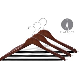 Wooden Suit Hangers with Walnut Finish and Velvet Non-Slip Bar, Space Saving Flat Hanger with Chrome Swivel Hook & Notches (Set of 25) by The Great American Hanger Company