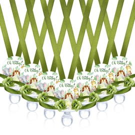 Quelay 36 Pcs Baby Shower Pacifier Necklace Cute Jungle Animal Acrylic Baby Pacifiers with Delicate Flowers for Baby Shower Decoration Table Distribution Party Favors (Jungle Animal)