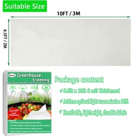 Xstronq 6.5FTx10FT Greenhouse Plastic Sheeting, 6 Mil Thick Clear Polyethylene Film, Waterproof Wind Frost Dust UV Resistant Green House Plastic Covering for Outdoor Plant, Garden, (6.5ft x 10ft)
