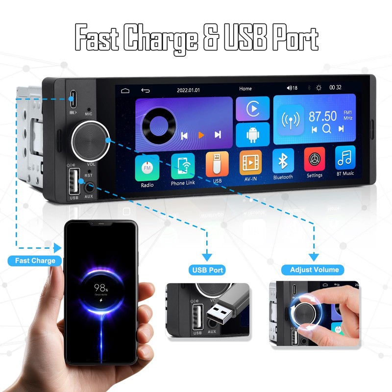 Single DIN Car Radio & Android Car Wireless with Backup